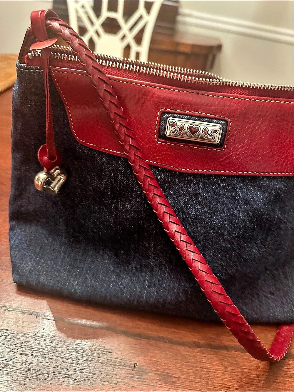 Fossil Shoulder Bag in Denim & Red